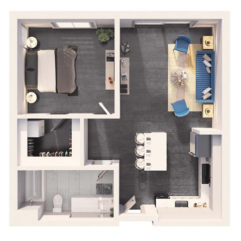 Floor plan for 1 bed, 1 bath, 800 sqft